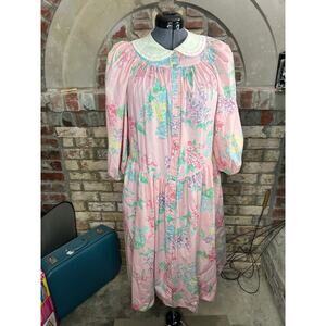 dress floral peter pan collar pockets pink blue green cottage